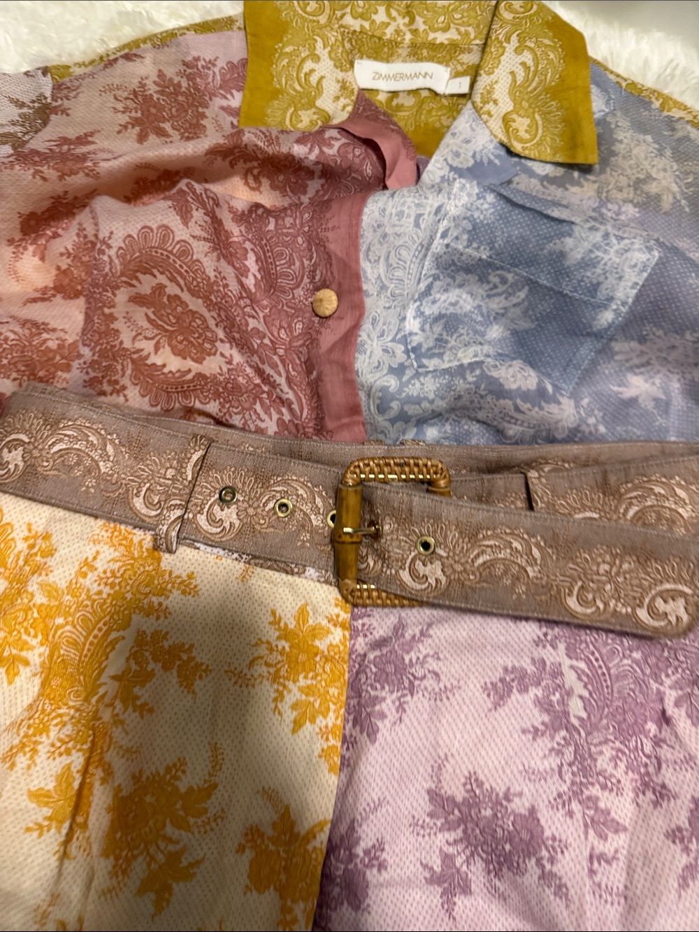 Zimmermann Multicolor Toile Print Shirt and Short Set with Bamboo Buckle - Picture 5 of 8